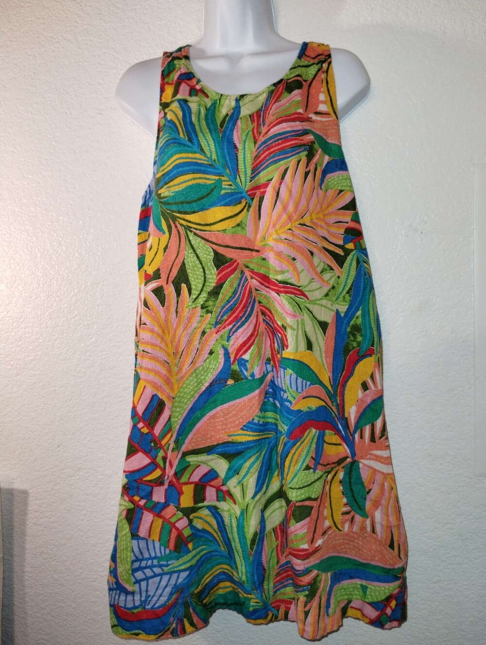 C&C California Dress 100% Linen Colorful Print S/L Size Large